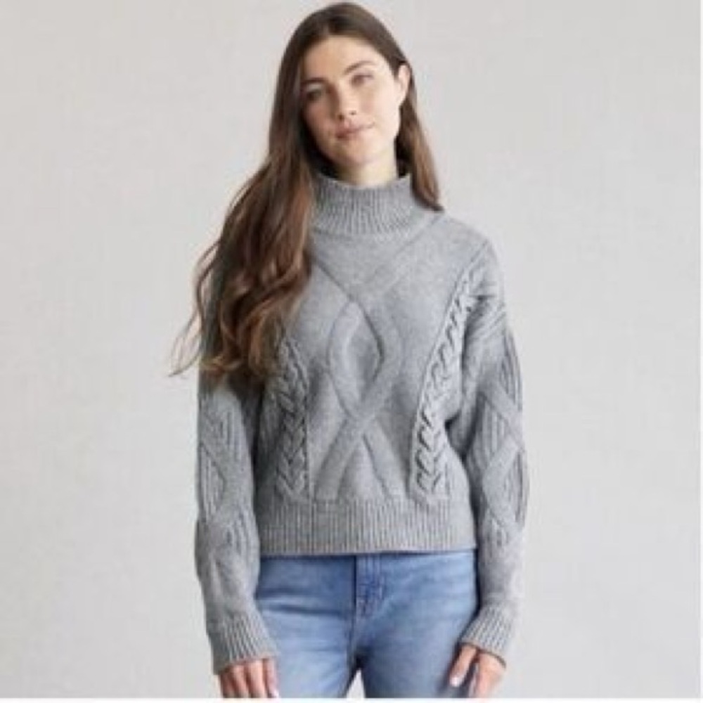 Elizabeth & James Chunky Knit Turtleneck Sweater Grey M Medium